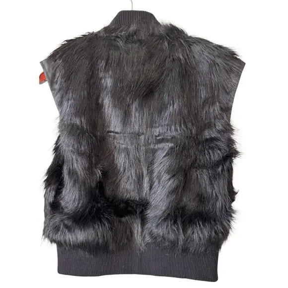 NWT Calvin Klein Jeans Black Faux Fur Vest Size Large - Picture 2 of 11